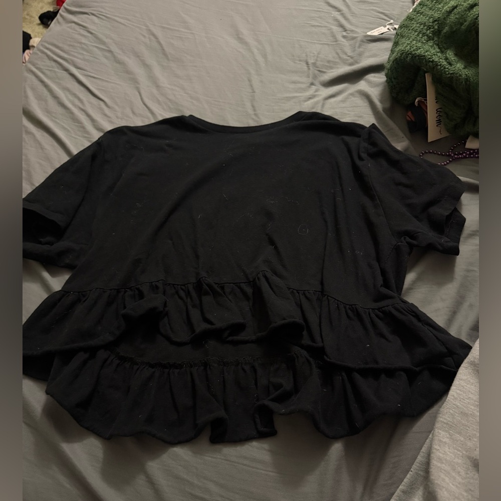 Black Ruffle Hem Women's Top